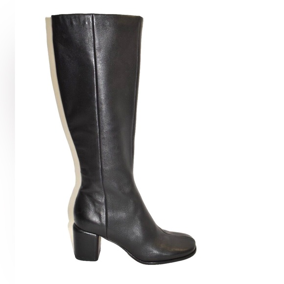 Vince maggie black leather knee high block heel boot- wide calf - Picture 6 of 9